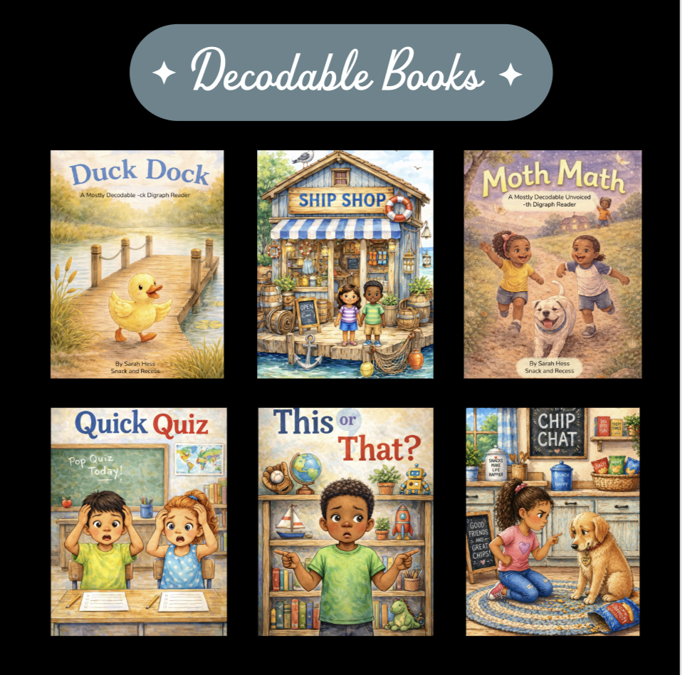 Picture of 6 decodable books with compelling graphics